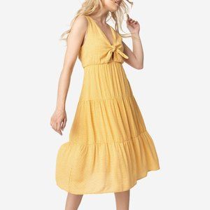 Yellow Gingham Tie Front Bohemian Dress